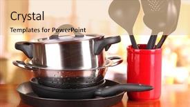  Presentation with kitchen - Colorful presentation theme enhanced with kitchen tools on table backdrop and a lemonade colored foreground