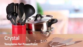  Presentation with kitchen - Presentation theme with kitchen tools on table background and a coral colored foreground