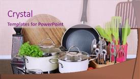  Presentation with kitchen - Presentation theme consisting of kitchen tools on table background and a lemonade colored foreground