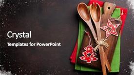  Presentation with cooking utensils - Amazing PPT layouts having kitchen towel - christmas cooking table and utensils backdrop and a wine colored foreground