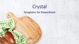  Presentation with kitchen towel - PPT layouts with kitchen towel - cooking utensils on wooden table background and a sky blue colored foreground