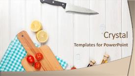  Presentation with lemons - Presentation enhanced with kitchen towel - cooking with tomatoes and lemons background and a sky blue colored foreground