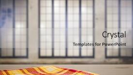  Presentation with kitchen towel - Audience pleasing presentation theme consisting of kitchen towel on wooden table in old room with big windows backdrop and a light gray colored foreground