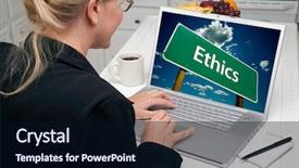  Presentation with computer ethics - PPT theme featuring kitchen using laptop with ethics background and a wine colored foreground