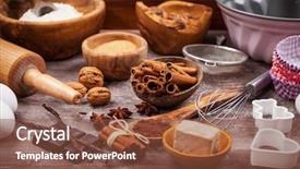  Presentation with baking cake - Audience pleasing slide deck consisting of kitchen utensil for cake backdrop and a tawny brown colored foreground