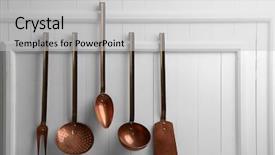  Presentation with kitchen - Amazing slide deck having kitchen utensil of scapula spoons backdrop and a light gray colored foreground