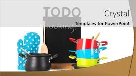  Presentation with cooking utensil - PPT layouts with kitchen-utensil-with-pots background and a light gray colored foreground