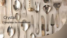  Presentation with tableware - Cool new slide set with kitchen utensils - vintage tableware on light textured backdrop and a mint green colored foreground