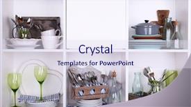  Presentation with tableware - Beautiful presentation featuring kitchen utensils and tableware on beautiful white shelves backdrop and a sky blue colored foreground