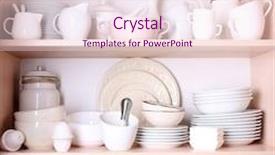  Presentation with tableware - Audience pleasing slides consisting of kitchen utensils and tableware on shelves backdrop and a pink colored foreground