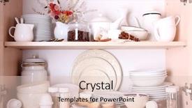  Presentation with tableware - Beautiful slide deck featuring kitchen utensils and tableware on shelves backdrop and a lemonade colored foreground