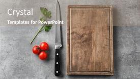  Presentation with cooking utensils - Amazing presentation theme having kitchen utensils and vegetables on grey background cooking master classes backdrop and a coral colored foreground