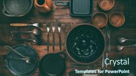  Presentation with vintage cooking - PPT theme with kitchen-utensils-cooking-tools background and a tawny brown colored foreground