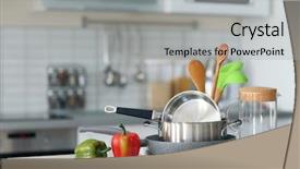  Presentation with kitchen utensils - Presentation theme enhanced with kitchen utensils cookware and peppers background and a light gray colored foreground