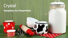  Presentation with baking utensils - Colorful theme enhanced with kitchen utensils for baking on color wooden background backdrop and a seafoam green colored foreground