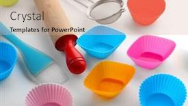  Presentation with pastries - Theme featuring kitchen utensils for pastries on white background background and a coral colored foreground