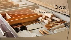  Presentation with kitchen utensils - PPT theme featuring kitchen utensils in drawer background and a  colored foreground