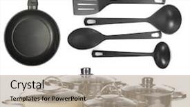  Presentation with cooking equipment kitchen utensils - Cool new presentation theme with everyday use - kitchen utensils isolated on white backdrop and a light gray colored foreground