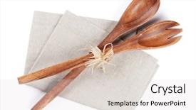  Presentation with kitchen utensils - Colorful presentation enhanced with kitchen utensils isolated on white backdrop and a light gray colored foreground