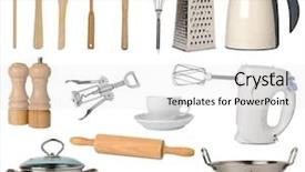  Presentation with kitchen utensils - PPT layouts enhanced with kitchen utensils isolated on white background and a white colored foreground