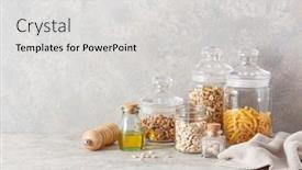  Presentation with kitchen utensils - Slide set having kitchen-utensils-on-modern-simple background and a light gray colored foreground