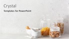  Presentation with kitchen utensils - Cool new slide set with kitchen-utensils-on-modern-simple backdrop and a white colored foreground