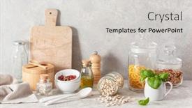  Presentation with kitchen utensils - Presentation design enhanced with kitchen-utensils-on-modern-simple background and a light gray colored foreground