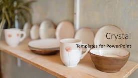  Presentation with pottery - PPT layouts with kitchen utensils on shelf in pottery workshop background and a coral colored foreground