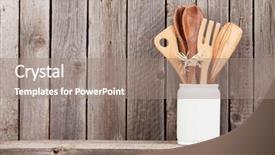  Presentation with utensils - Colorful PPT theme enhanced with kitchen utensils on shelf backdrop and a coral colored foreground