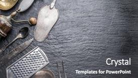  Presentation with kitchen utensils - PPT layouts consisting of kitchen utensils on the graphite background and a dark gray colored foreground
