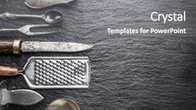  Presentation with kitchen utensils - PPT theme with kitchen utensils on the graphite background and a gray colored foreground
