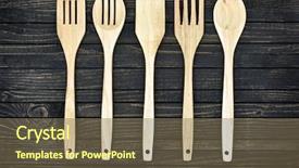  Presentation with utensils - Presentation theme featuring kitchen utensils on wooden table background and a violet colored foreground