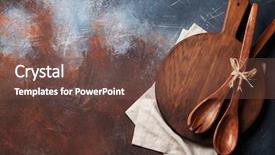  Presentation with kitchen utensils - Colorful presentation theme enhanced with kitchen utensils over cutting board backdrop and a tawny brown colored foreground
