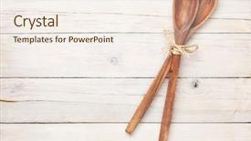  Presentation with kitchen utensils - Slide set with kitchen utensils over white wooden background and a sky blue colored foreground