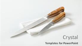  Presentation with utility - Colorful presentation design enhanced with kitchen-utility-knife-and-paring backdrop and a white colored foreground