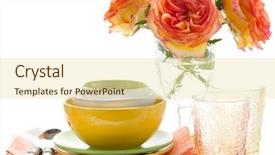  Presentation with colorful - Amazing PPT theme having kitchen ware - arrangement of three colorful bowls backdrop and a soft green colored foreground