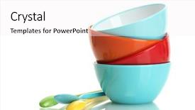  Presentation with bright colorful candy isolated - Slide set consisting of kitchen ware - bright empty bowls and spoons background and a white colored foreground