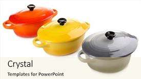  Presentation with biodegradable pot - Presentation having kitchen ware - ceramic pot soup tureen isolated background and a  colored foreground