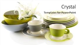  Presentation with bacterial plates - Audience pleasing PPT theme consisting of kitchen ware - empty bowls plates and cups backdrop and a  colored foreground