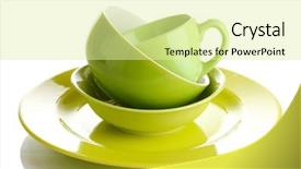  Presentation with white and green generic - Beautiful slides featuring kitchen ware - green tableware isolated on white backdrop and a blonde colored foreground