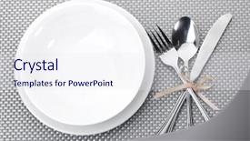  Presentation with white marble plate marble - Cool new slides with kitchen ware - white empty plates with fork backdrop and a  colored foreground