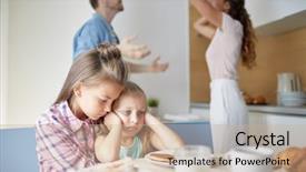  Presentation with sad lonely student sitting - PPT layouts featuring kitchen while their parents having background and a coral colored foreground