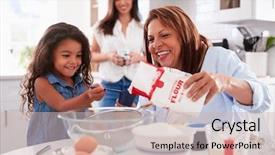  Presentation with cake durian - PPT theme featuring kitchen with her grandmother background and a soft green colored foreground