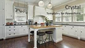  Presentation with kitchen design - Colorful slide deck enhanced with kitchen with white cabinetry backdrop and a light gray colored foreground