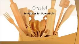  Presentation with utensils - Slide set having kitchen-wooden-utensils-shovel-fork background and a lemonade colored foreground