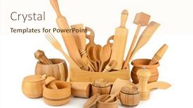  Presentation with kitchen utensils - Presentation with kitchen-wooden-utensils-shovel-fork background and a cream colored foreground