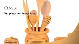  Presentation with utensils - Presentation theme having kitchen-wooden-utensils-spoon-fork background and a white colored foreground