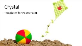  Presentation with beach ball - Theme featuring kite and colorful ball at the beach in the studio background and a white colored foreground