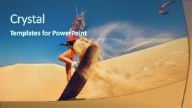  Presentation with kitesurf - Presentation theme with kite boarding - kitesurf freestyle at sunset background and a ocean colored foreground