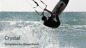  Presentation with sea water - Presentation featuring kite boarding - kitesurfer jumps over the water background and a light gray colored foreground